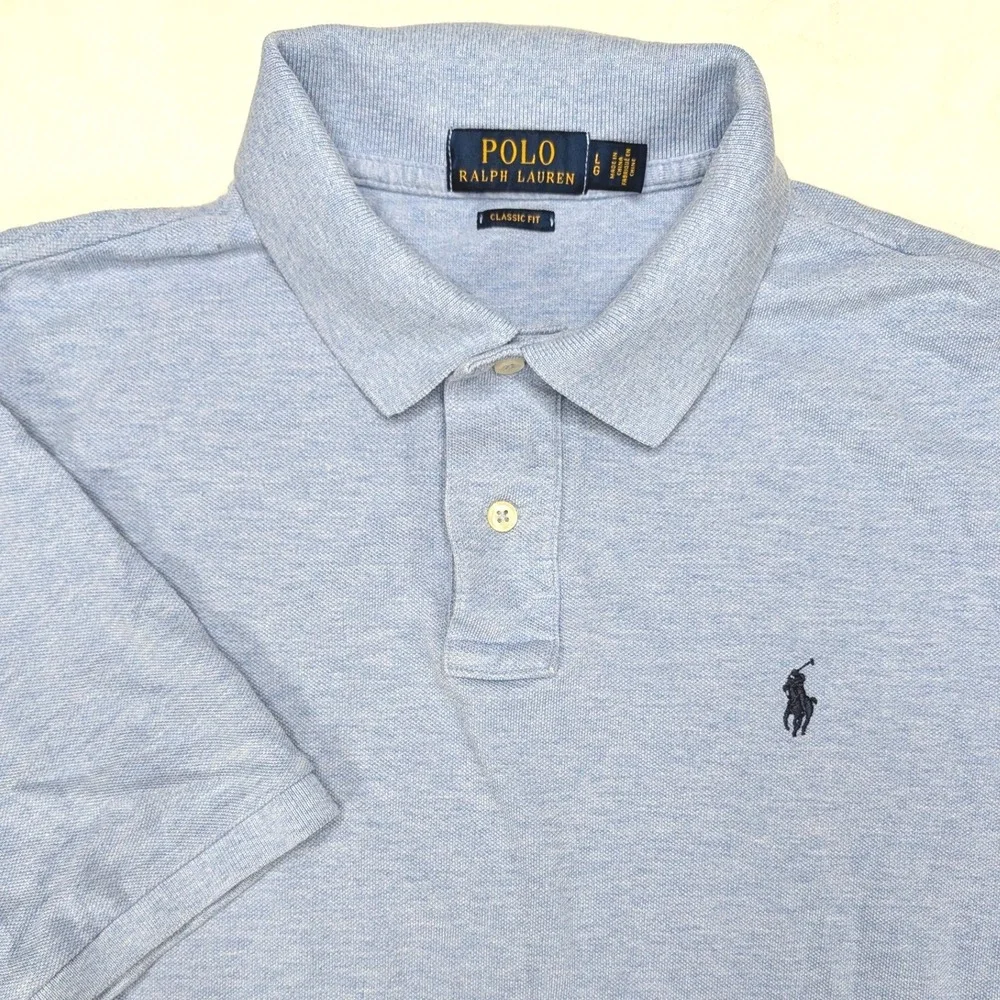 Polo Ralph Lauren Mens Classic Fit Short Sleeve Polo Shirt Light Blue Large LG